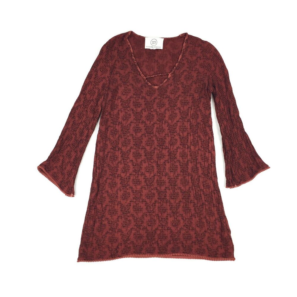 Sloane Rouge Bell Sleeve Boho Style Mini Dress Size Medium Womens Rust Red M